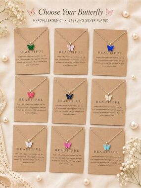 💜Butterfly Wish Necklace•Acrylic Pedant •Hypoallergenic•Multiple Colors